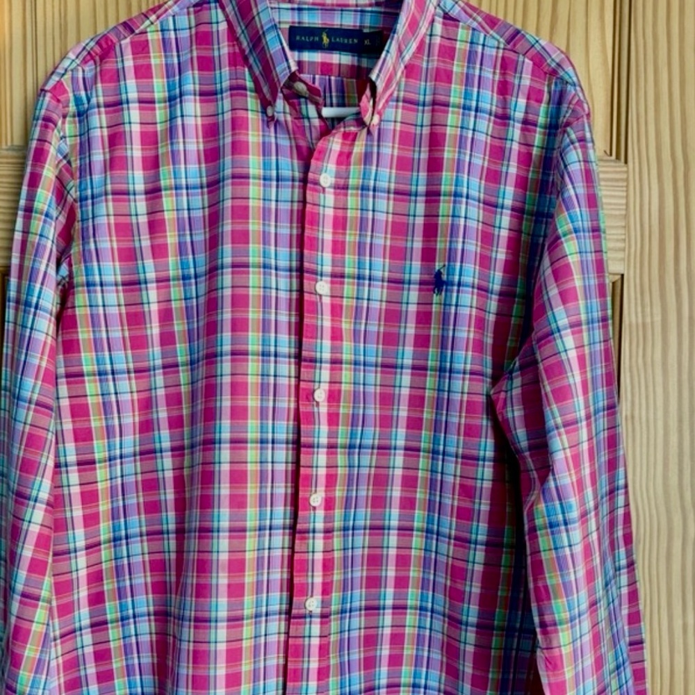 Ralph Lauren Men's Pink Vibrant Plaid Button-Down Long Sleeve Shirt Size XL - Picture 1 of 7